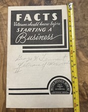 Vintage paper: FACTS Veterans should know before STARTING A BUSINESS 1940'S GI picture