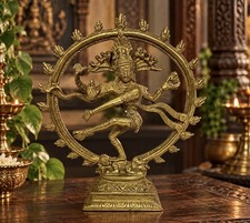 Heavy Brass Lord Shiva Nataraja Hindu Dancing God Sculpture 8” Tall picture