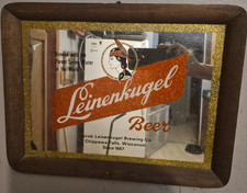 Vintage Leinenkugel’s Beer Advertising Mirror Wood Frame Made in Hong Kong picture