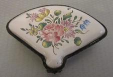 18C French Antique Trinket Snuff Patch Box Veuve Perrin Enamel Fan Shaped VP 4