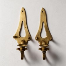 Vintage Pair Of Brass Metal Gold Candle Wall Sconces Patina picture