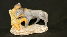Vintage Native American Girl With Grey Wolf  Sundance Ceramics Hand Made Signed picture