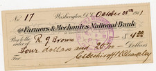 1911 Bank Check Farmers Mechanics Bank Georgetown Washington Signed RG Brown picture