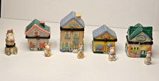 Lot of 5 Porcelain EASTER VILLAGE Hinged Trinket Boxes - Bunny Flower Hotel.. picture
