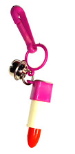 Vintage 1980s Plastic Charm Red Lipstick Dark Pink Tube Necklace Clip On Retro picture