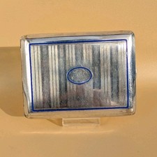 Antique Art Deco Cigarette Case - Silver Metal, Blue Enamel, Monogram - 1930 picture