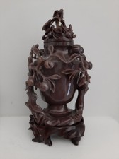 Vintage Chinese Hand-Carved Soapstone Steatite Double Vase w/Stand  Peach Tree  picture
