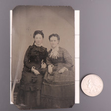 Antique CDV 6th Plate Tintype Friendship Photo of 2 Victorian Era Women #1279 picture