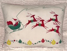 Vintage Christmas Tablecloth Pillow Cover - Santa w/ Sleigh, Reindeer; Ornaments picture