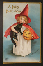 1909 Little Girl Dressed as Witch Halloween Postcard to and from Columbus, OH picture