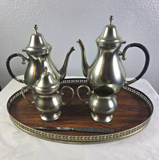 Vintage Holland Pewter Coffee/Tea Set w Tray Creamer Sugar Bowl & Letter Opener picture