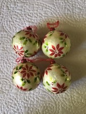 Vintage Pier 1 Imports, Christmas Poinsettia Sphere Ornaments, Set of 4 picture