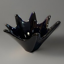 Blenko 7 Point Star Ebony / Black Large Spike Centerpiece Bowl Amethyst Vintage picture