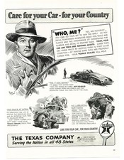 1942 TEXACO WW2 Vintage Print Ad Godwin Art Care For Your Country Tire Saving picture
