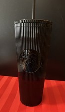 Starbucks 2024 Black Pleated Metallic Core Tumbler 24oz Venti Cold Cup NWT picture