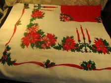VTG TRUE COTTON CHRISTMAS TABLECLOTH 50X60 CLEAN picture