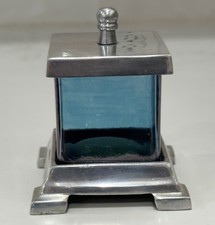 Kindwer Pewter Blue Glass Apothecary Jar Lidded Vanity Trinket Box Square Topped picture