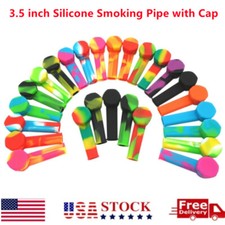 10pcs 3.4'' Mini Silicone Smoking Hand Pipe W/ Metal Bowl & Cap Lid Pocket Pipe picture