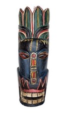 Vintage Handcrafted Carved Wooden Hanging Warrior Tiki Mask Colorful Large 20
