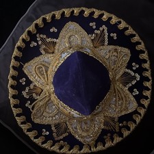 Vintage Piglet Salazar Yepez Mexican Mariachi Sombrero Hat Purple Gold 7.5 A19 picture