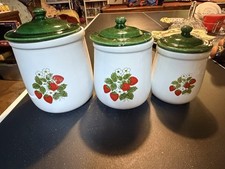 Vintage McCoy Cannister Jar Set Of 3 Strawberry Daisy Pottery Cottage Core picture