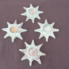 Set of 4 Vintage Sun Celestial Patinated Star Metal Cast Iron Candle Holders picture