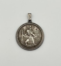 Vintage Silver Saint St. Christopher Medal  Pendant Protect Us Religious 1.14 in picture
