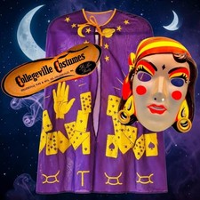 Vintage 1960s Collegeville Fortune Teller Halloween Costume Mask Cape Box USA picture