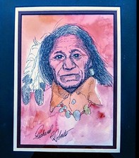 Original Watercolor Sketch Native American Framed and Signed by Artist picture