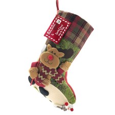 21 inch Plaid Christmas Stockings Deer Bear Animal One Piece Felt Large Plush 3D picture