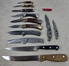 Lot of 13 Pocket Knives Fixed Sabatier, Case XX, Victorinox, Kershaw, Boker picture