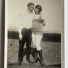 Antique Snapshot Photograph Beautiful Sexy Young Woman Flapper Man Affectionate picture
