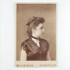 Cabinet Card Photo Columbia City c1890 Indiana Young Choker Woman Girl Art A2744 picture