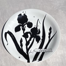 Rare Vintage French Porcelain Jeannine Hetreau Iris Plate 1950s Round 9.5” picture
