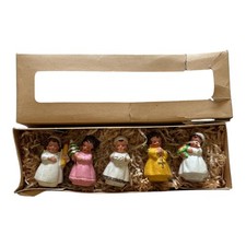 5 VTG Angels Girls West Germany 1940s Composite Ornaments W/Box picture