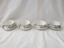 Lot of 4 HTF Herend Hungary Blue Garland #734 Cup & Saucer Sets MINT 1 of 2 picture