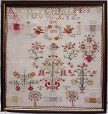 ALMOST FINISHED MID 19TH CENTURY DUTCH? MOTIF SAMPLER INITIALLED I.M - 1876 picture