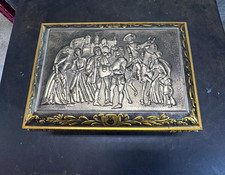 E Otto Schmidt Vintage German Metal Tin Box Gold Silver Embossed Medieval Relie picture