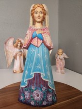 Russian Folk Art Linden Wood Angel Figure Hand Painted And Signed Blue  picture