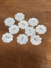 10 Antique Flower Old Stock Mother of Pearl 2Hole buttons 1/2 Inch picture