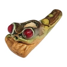 Vintage Ceramic Frog Tobacco Pipe Hand Painted Glazed Novelty Collectible 5.5in picture