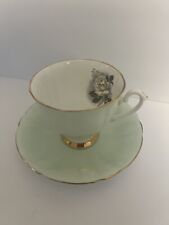 1950s Consort Lime Green White Rose  Tea Cup & Saucer, England Fine Bone China picture