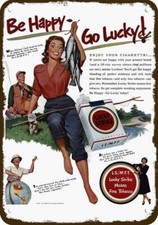 1951 LUCKY STRIKE CIGARETTE & Woman Fly Fishing Vintage Look REPLICA METAL SIGN picture