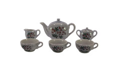 VTG Mini Set of 6 White Floral Tea Pot Creamer Sugar Bowl & 3 Cups Made in Japan picture