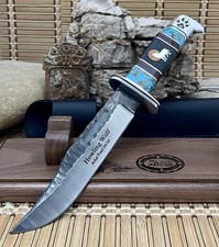 Buck 119 David Yellowhorse Howling Wolf #04 Artist Proof Chip Flint Hunter Knife picture
