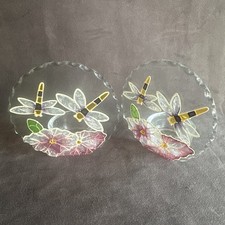 Vintage Stained Glass Dragonfly Tea Light Candle Holders Set of 2 Votive 4