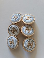 STAMPED Chanel lot of 6 Designer White Gold Button Metal 23mm picture