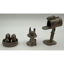 Vintage Spoontiques Pewter Miniature Lot Castle Basset Hounds Mailbox Cat 3pc picture