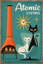 Metal Sign Plaque Vintage Atomic Living Mid-Century -New-8x12 picture
