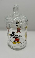 Vintage Walt Disney Productions Glass Candy Jar Lid Mickey Minnie Donald Pluto picture